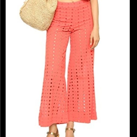Free People Pants - NWT Free People Coral Eyelet Wide Leg Cropped